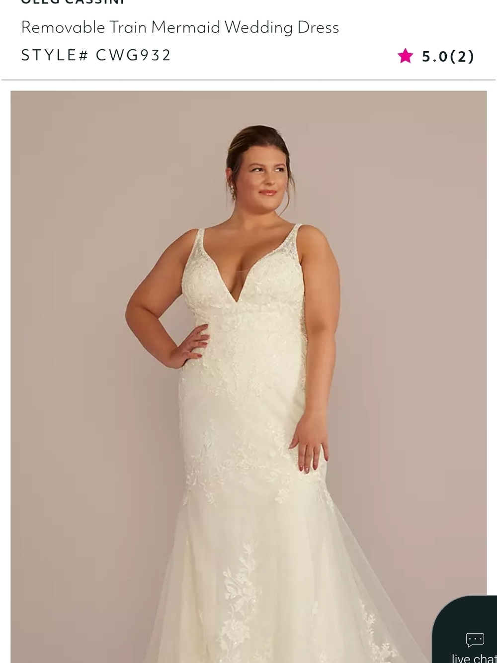 Oleg Cassini Ivory Lace Mermaid Wedding Dress